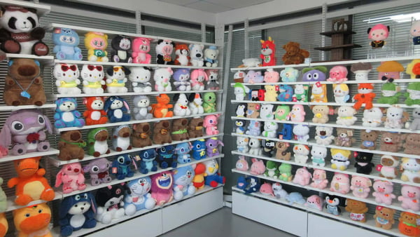 Finished custom plush toys ready for shipment